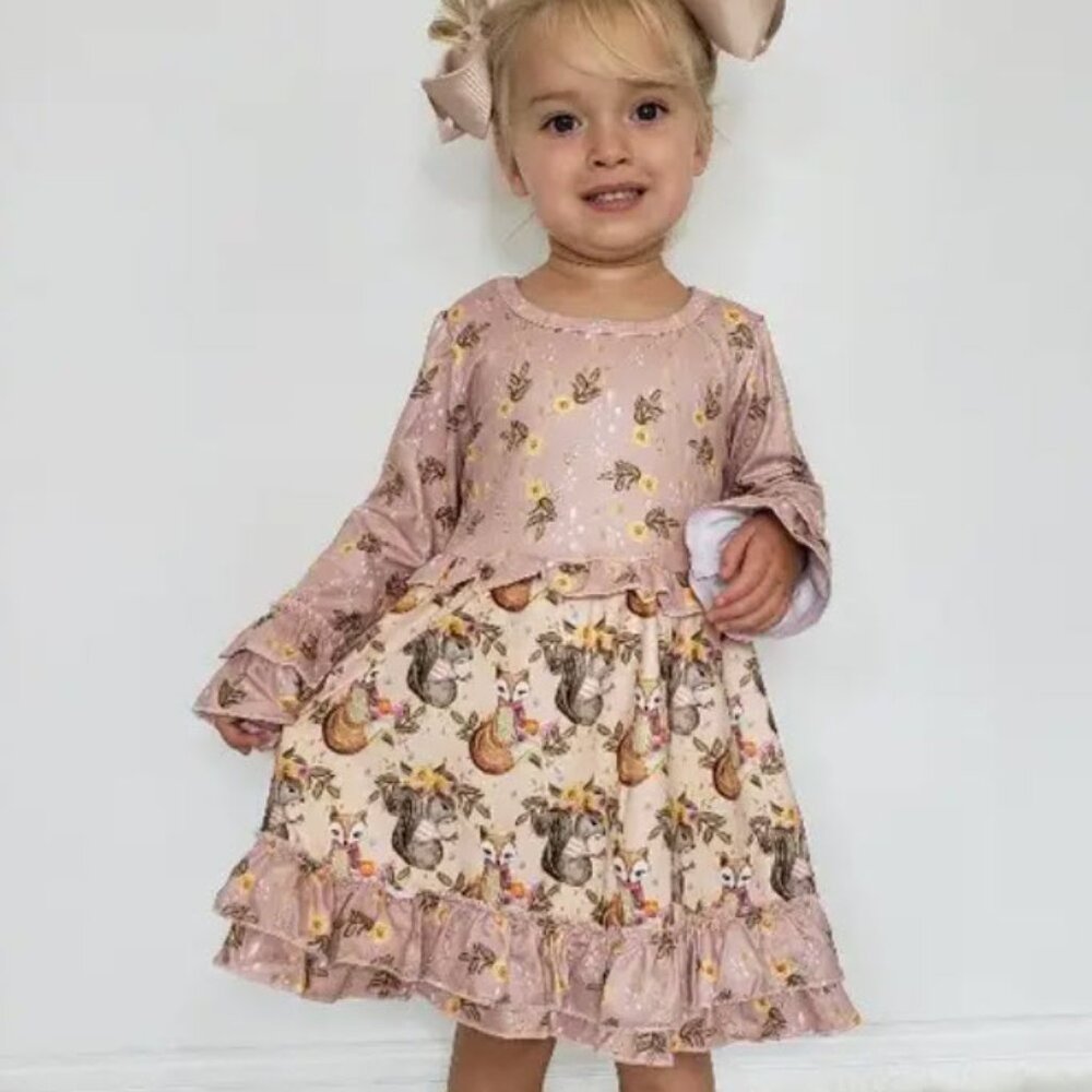 Foxy & Squirrely Long Sleeve Cotton Blend Dress